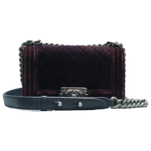 100% Authentic CHANEL Boy Purple Velvet Shoulder Bag 1504-101424 - Picture 1 of 12